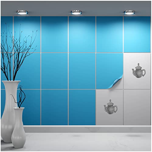 FoLIESEN Fliesenaufkleber 15x20 cm für Bad, Küche, Badezimmer - Fliesen-Folie selbstklebend - 60 Klebefliesen, Lichtblau glänzend von FoLIESEN