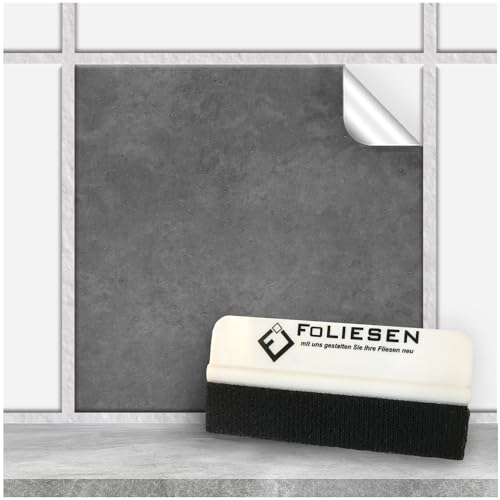 FoLIESEN Fliesenaufkleber 20x20 cm für Bad, Küche, Badezimmer - Fliesen-Folie selbstklebend - 200 Klebefliesen + Rakel, Beton - 20x20 cm von FoLIESEN