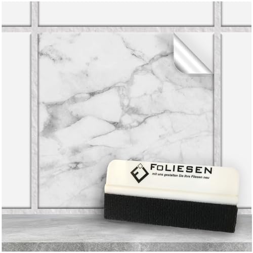 FoLIESEN Fliesenaufkleber 20x20 cm für Bad, Küche, Badezimmer - Fliesen-Folie selbstklebend - 200 Klebefliesen + Rakel, Marmor - 20x20 cm von FoLIESEN