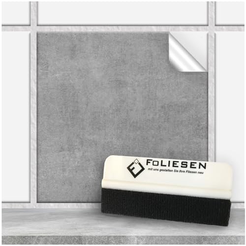 FoLIESEN Fliesenaufkleber 20x20 cm für Bad, Küche, Badezimmer - Fliesen-Folie selbstklebend - 30 Klebefliesen + Rakel, Greydi - 20x20 cm von FoLIESEN