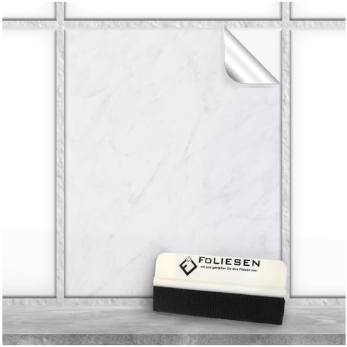 FoLIESEN Fliesenaufkleber 20x25 cm für Bad, Küche, Badezimmer - Fliesen-Folie selbstklebend - 30 Klebefliesen + Rakel, White Marble - 20x25 cm von FoLIESEN