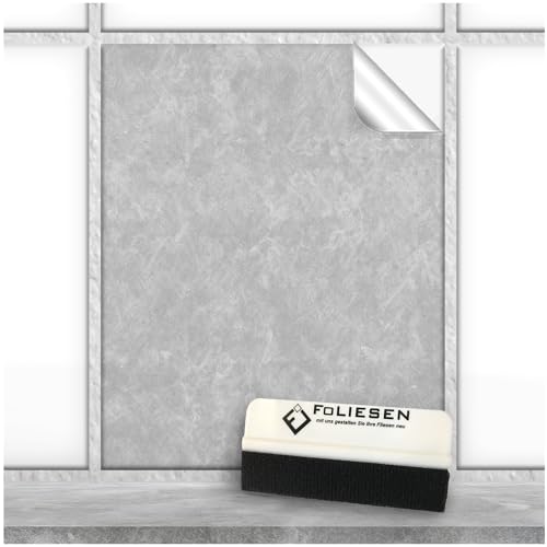 FoLIESEN Fliesenaufkleber 20x25 cm für Bad, Küche, Badezimmer - Fliesen-Folie selbstklebend - 50 Klebefliesen + Rakel, Shades of Grey - 20x25 cm von FoLIESEN