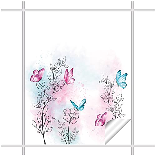 FoLIESEN Fliesenaufkleber - Deko-Bild für Bad, Küche, Badezimmer - Dekoration Fliesen-Bild selbstklebend - Garten der Schmetterlinge, Fliese - Bild (BxH):20x25 cm - 2 Stück von FoLIESEN