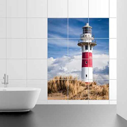 FoLIESEN Fliesenaufkleber - Deko-Bild für Bad, Küche, Badezimmer - Dekoration Fliesen-Bild selbstklebend - Lighthouse in Nieuwpoort, Fliese - Bild (BxH):10x10 cm - 60x90 cm / 54-tlg. von FoLIESEN