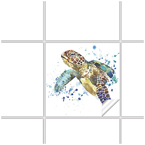 FoLIESEN Fliesenaufkleber - Deko-Bild für Bad, Küche, Badezimmer - Dekoration Fliesen-Bild Wasser-Schildkröte selbstklebend - Meeresschildkröte, Fliese - Bild (BxH):15x15 cm - 3 Stück von FoLIESEN