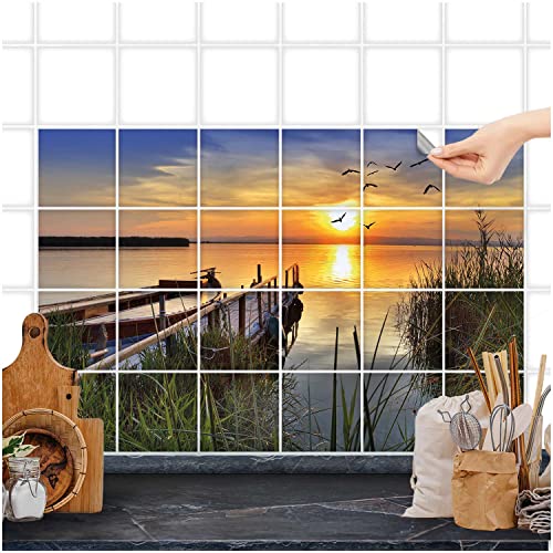 FoLIESEN Fliesenaufkleber - Deko-Bild für Bad, Küche, Badezimmer - Dekoration Fliesen-Bild selbstklebend - Sonnenuntergang, Fliese - Bild (BxH):15x15 cm - 120x75 cm / 40-tlg. von FoLIESEN