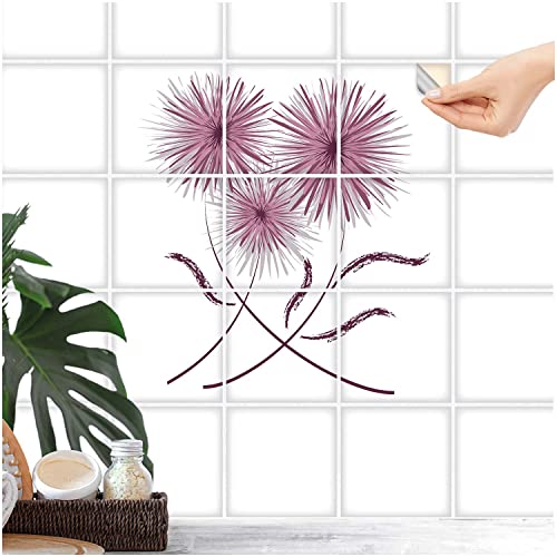 FoLIESEN Fliesenaufkleber - Deko-Bild für Bad, Küche, Badezimmer - Dekoration Fliesen-Bild selbstklebend - Violet Flowers, Fliese - Bild (BxH):15x15 cm - 75x75 cm / 25-tlg. von FoLIESEN