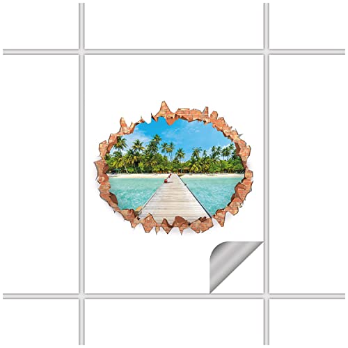 FoLIESEN Fliesenaufkleber - Deko-Bild für Bad, Küche, Badezimmer - Dekoration Fliesen-Bild selbstklebend - Wand-Durchbruch Wandloch Malediven, Fliese - Bild (BxH):15x20 cm - 3 Stück von FoLIESEN