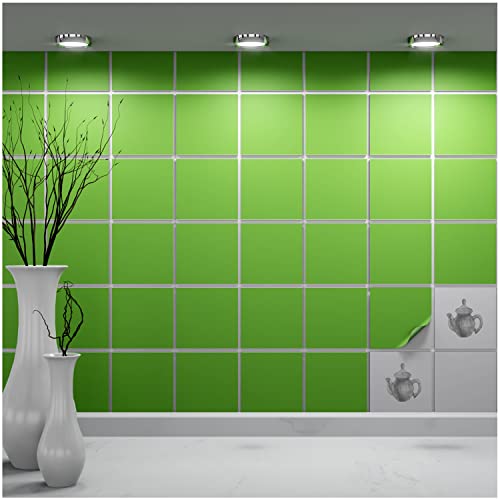 FoLIESEN Fliesenaufkleber einzeln 10x10 cm - Probe-Muster, Testmuster, Farbmuster - Fliesen-Folie selbstklebend - 1 Klebefliese zum Ausprobieren, .:Lindgrün matt von FoLIESEN