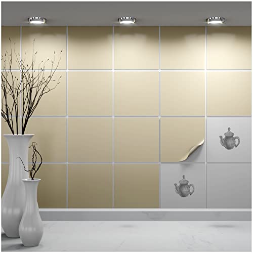 FoLIESEN Fliesenaufkleber einzeln 15x15 cm - Probe-Muster, Testmuster, Farbmuster - Fliesen-Folie selbstklebend - 1 Klebefliese zum Ausprobieren, .:Beige glänzend von FoLIESEN