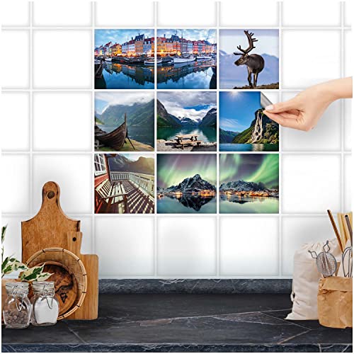 FoLIESEN Fliesenaufkleber für Bad, Küche, Badezimmer - Fliesen-Folie selbstklebend - Deko-Aufkleber - Nordic, .:10x10 cm - 9-tlg. FoLIESEN Fliesenaufkleber für Bad, Küche, Badezimmer - Fliesen-Folie selbstklebend - Deko-Aufkleber - Nordic, .:10x10 cm - 9-tlg. von FoLIESEN