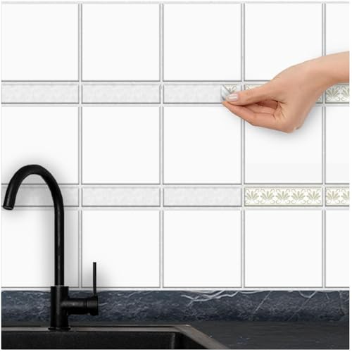 FoLIESEN - Fliesenaufkleber | selbstklebende Fliesen-Folie für Bad & Küche | Deko Klebe-Folie für Wandfliesen Küchenrückwand & Bordüren | white leaves, .:5x20 cm / 16-tlg. Set FoLIESEN - Fliesenaufkleber | selbstklebende Fliesen-Folie für Bad & Küche | Deko Klebe-Folie für Wandfliesen Küchenrückwand & Bordüren | white leaves, .:5x20 cm / 16-tlg. Set von FoLIESEN