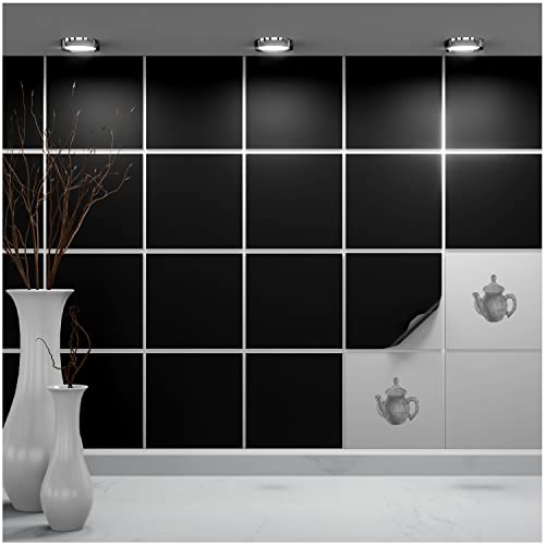 FoLIESEN Fliesenaufkleber 15x15 cm für Bad, Küche, Badezimmer - Fliesen-Folie selbstklebend - 30 Klebefliesen, Schwarz matt von FoLIESEN
