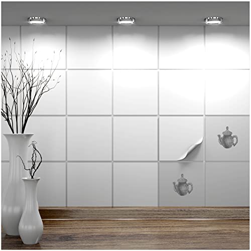 FoLIESEN Fliesenaufkleber 15x15 cm für Bad, Küche, Badezimmer - Fliesen-Folie selbstklebend - 30 Klebefliesen, Weiß glänzend von FoLIESEN