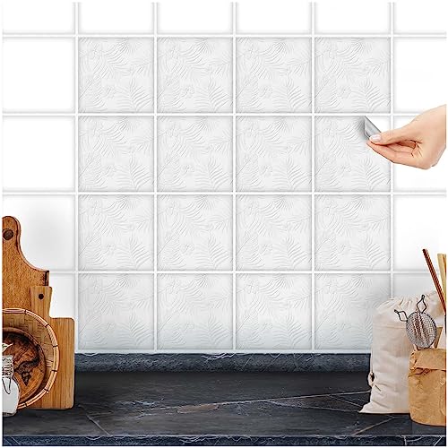 FoLIESEN - Fliesenaufkleber | selbstklebende Fliesen-Folie für Bad & Küche | Deko Klebe-Folie für Wandfliesen Küchenrückwand & Bordüren | white leaves, .:10x10 cm / 16-tlg. Set FoLIESEN - Fliesenaufkleber | selbstklebende Fliesen-Folie für Bad & Küche | Deko Klebe-Folie für Wandfliesen Küchenrückwand & Bordüren | white leaves, .:10x10 cm / 16-tlg. Set von FoLIESEN