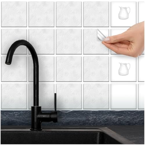 FoLIESEN - Fliesenaufkleber | selbstklebende Fliesen-Folie für Bad & Küche | Deko Klebe-Folie für Wandfliesen Küchenrückwand & Bordüren | white leaves, .:10x10 cm / 16-tlg. Set FoLIESEN - Fliesenaufkleber | selbstklebende Fliesen-Folie für Bad & Küche | Deko Klebe-Folie für Wandfliesen Küchenrückwand & Bordüren | white leaves, .:10x10 cm / 16-tlg. Set von FoLIESEN