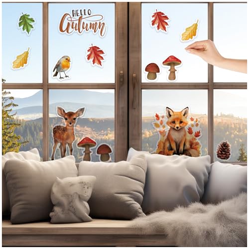 FoLIESEN - Herbst Fensterbilder | statisch haftende Fenster-Sticker | Wiederverwendbare Herbstdeko Fenster-Aufkleber, .:Hello-Autumn von FoLIESEN