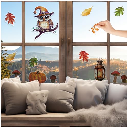FoLIESEN - Herbst Fensterbilder | statisch haftende Fenster-Sticker | Wiederverwendbare Herbstdeko Fenster-Aufkleber, .:Zaubereule von FoLIESEN