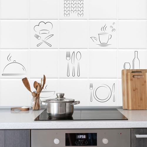 FoLIESEN Küchenrückwand Wand Deko - Fliesenaufkleber für moderne Küche - selbstklebend & wasserfest - Bild-Motive Kitchenworld, 10x10 cm / 16-tlg. Set von FoLIESEN