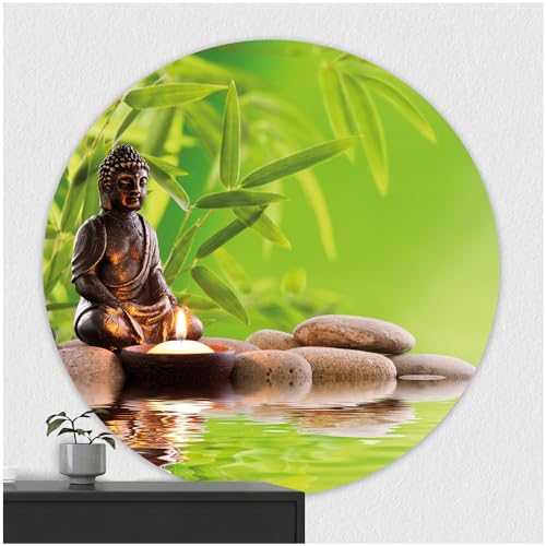 FoLIESEN - Wandaufkleber - Türaufkleber I selbstklebendes Poster für Tür & Wand I runder Wand-Sticker I Wandtatto I Wandbild Buddha Zen Garten, .:Ø 40cm von FoLIESEN