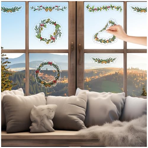 FoLIESEN - Weihnachtliche Fensterbilder | statisch haftende Fenster-Sticker | Wiederverwendbare Weihnachtsdeko Fenster-Aufkleber, Weihnachtskränze von FoLIESEN