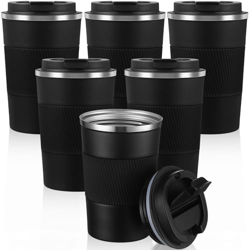 Foaincore 6 Stück 340 ml Kaffee-Reisebecher, auslaufsicher, Kaffeebecher, isolierter Becher mit Deckel, Edelstahlbecher, wiederverwendbar, für heiße und kalte Getränke, Tee (schwarz) von Foaincore