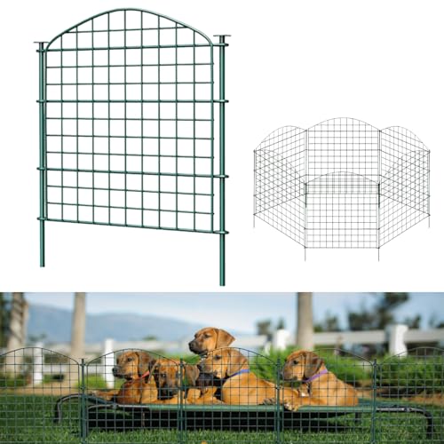 Dekorativer Gartenzaun, 71 cm breit x 71 cm hoch, rostfreie Metall-Zaunpaneele (8 Paneele + 9 Stangen, Gesamtlänge 5,6 m), kein Graben für den Außenbereich, Hundezäune für Blumenbeet, Hof von Focefec