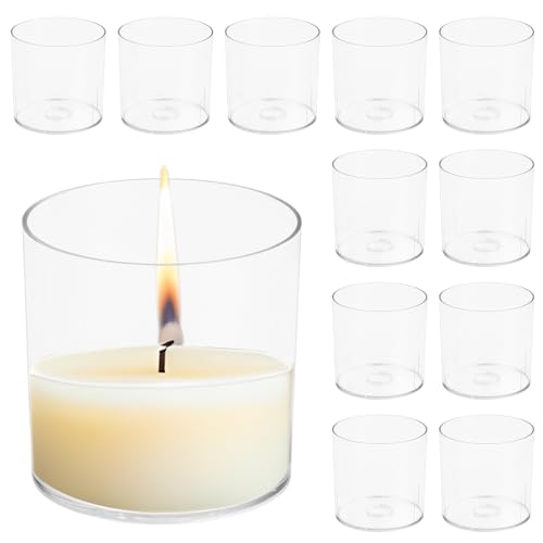 Focenat 12 Stück Teelichthalter Set,Ø6 x 6cm H Teelichtbecher Kunststoff,Teelichter Kerzenhalter Transparent, Kerzenhalter Plastik für DIY Tischdeko,Gastgeschenke, Hochzeitsdeko, Partydeko, Geburtstag von Focenat