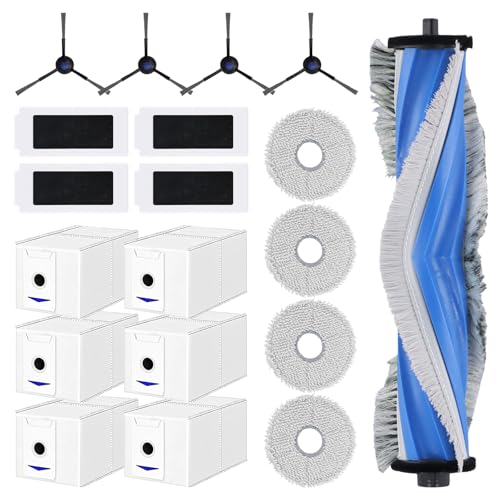 Focenat 19 Stück Zubehörset für ECOVACS DEEBOT T30 PRO Omni, 1 Gummi-Hauptbürste, 4 Filters, 4 Wischtücher, 4 Seitenbürsten, 6 Staubbeutel, Ersatzteile Saugroboter Zubehör von Focenat