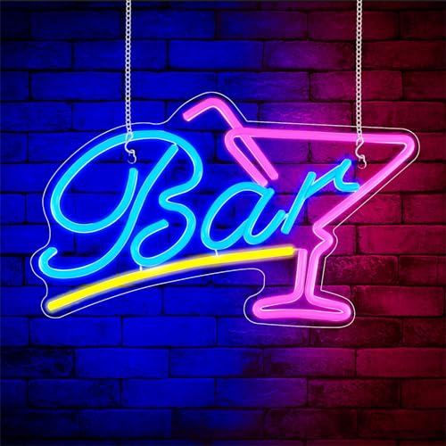 Focenat Bar Neon Schild LED Leuchtreklame, USB "Bar" Leuchtschild, Cocktail Neon Licht Dimmbares, Acryl LED Neon Deko für Hausbar, Restaurant, Party, Club Wanddeko von Focenat