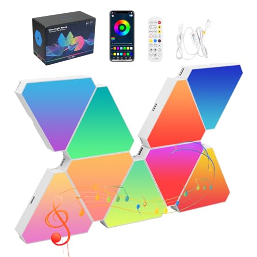 Focenat Dreieck LED Panel, 9 Stück LED Dreieck Gaming Wandleuchte, RGB Smart LED Panel Lights, Wandleuchten Gaming Wand Licht Musik Sync, Lichtpanels Gaming Stimmungslichter Deko, Dreieck RGB Panel von Focenat