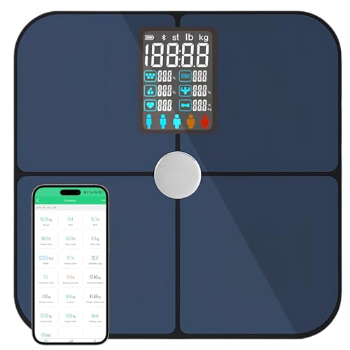 Focenat Körperfettwaage Digital, Personenwaagen mit LED Bildschirm, Körperanalysewaage, Smart Waage mit 19 Körperdaten, Bluetooth Körperanalysewaage Kompatibel mit der iOS Android Fitness-App von Focenat