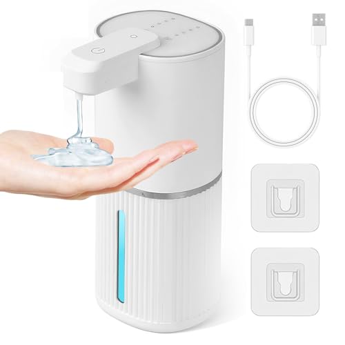 Seifenspender Automatisch,1200mAh IPX5 Wasserdicht Elektrischer seifenspender USB Wiederaufladbar,380ml 4 Einstellbare Stufen Seifenspender Wandbefestigung für Küchen Bad Schule (Flüssig,Weiß) von Focenat