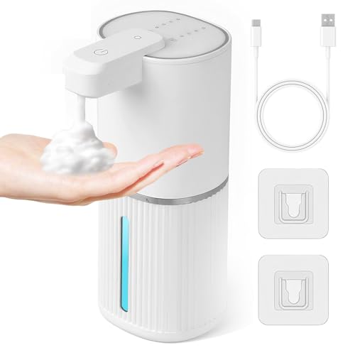Seifenspender Automatisch,1200mAh IPX5 Wasserdicht Elektrischer seifenspender USB Wiederaufladbar,380ml 4 Einstellbare Stufen Seifenspender Wandbefestigung für Küchen Bad Schule (Schaum,Weiß) von Focenat