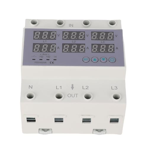 3 Phase Din Rail Voltmeter, CHLT 63 Digital LCD Display Automatic Reset Din Rail Voltmeter Ammeter AC230 bis 300V Überspannung AC120V bis 210V Unterspannung von Focket