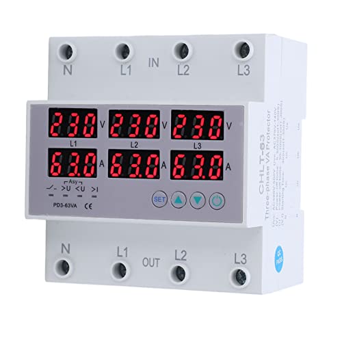 3 Phase Din Rail Voltmeter, CHLT 63 Digital LCD Display Automatic Reset Din Rail Voltmeter Ammeter AC390 bis 500V Überspannung AC370V bis 140V Unterspannung Quick Response Stromschutzgerät 63A(#2) von Focket