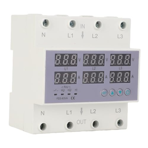 Focket 3 Phase Din Rail Voltmeter, CHLT 63 Digital LCD Display Automatic Reset Ammeter AC230 bis 300V Überspannung AC120V 210V Unterspannung Quick Response Stromschutzgerät 63A(#2) von Focket