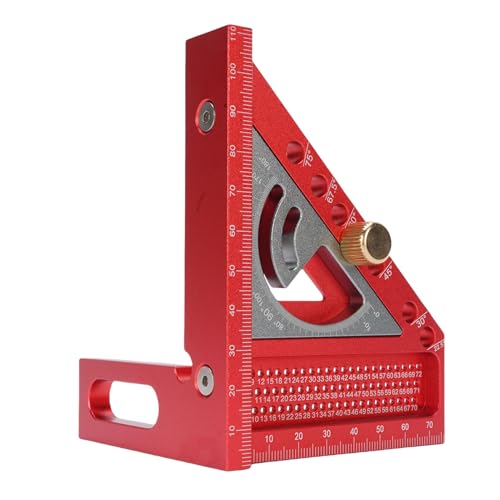Focket 3D Multi Winkel Messanlurer, 0 180 ° Holzbearbeitung Quadratischer Protraktor Mitre Dreieck Herrscher, Präzisions Layout Messwerkzeug Metrische Konstruktion Lineal (Rot und Grau) von Focket