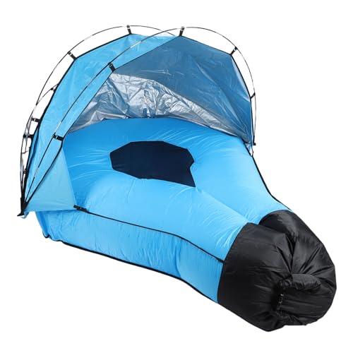 Focket Aufblasbare Liegeluftsofa mit Sonnenschatten, Tragbare wasserdichte Blow -up -Couch mit Abnehmbarem Baldachin, für Camping Beach Wanderungen Hinterhof Im Freien Entspannung von Focket