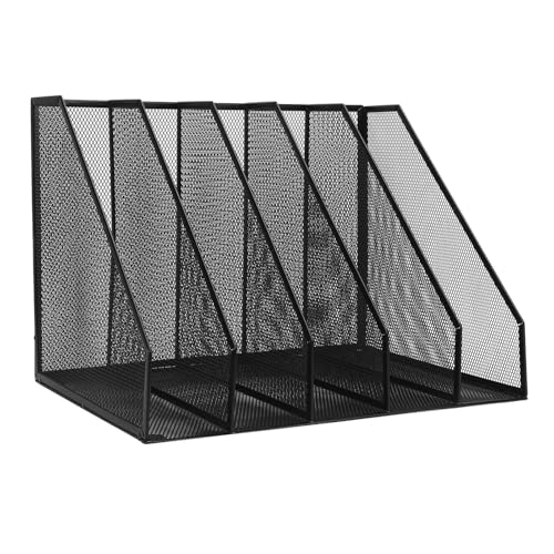 Focket Aufrechter Datei Organizer, 5 Stufige Vertikale Kompartimente Desk -Datei Sortierer mit Eisennetzmaterial für Office -Klassenzimmer Desktop Organisation von Focket