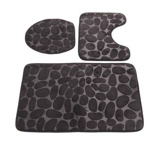 Focket Badezimmer Teppiche Set, U -Form -Toilettenmatte mit Nicht Schlupf Rücken für Erwachsene, Wasser Saugfähig Schnelle Trockene Badematte Set für Toilettenboden (Black) von Focket