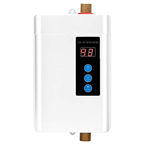 Focket Durchlauferhitzer, Mini-LCD-Display Touchscreen Elektro-Durchlauferhitzer Fernbedienung Haushalts-Warmwasserbereiter mit Memory-Funktion für Bad Küche Waschen(Weiß EU 4000W) von Focket