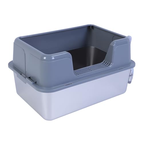 Focket Edelstahl Große Katzendrüsenbox, 20 -l -Kapazität mit Hohem Seitenschalen für Innenkatzen 19,7 X 13,8 X 11 Zoll mit Halb Geschlossener Katzentoilette für Kätzchen und Mittlere Katzen (Grey) von Focket
