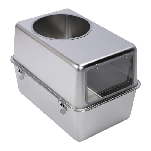 Focket Edelstahl Katze Müll Box, doppelter Eingang geschlossene große Metall einfache Reinigung Katze Müll Box Geruchskontrolle Nicht klebrige Haustier Toilette mit Schaufel Deckel von Focket