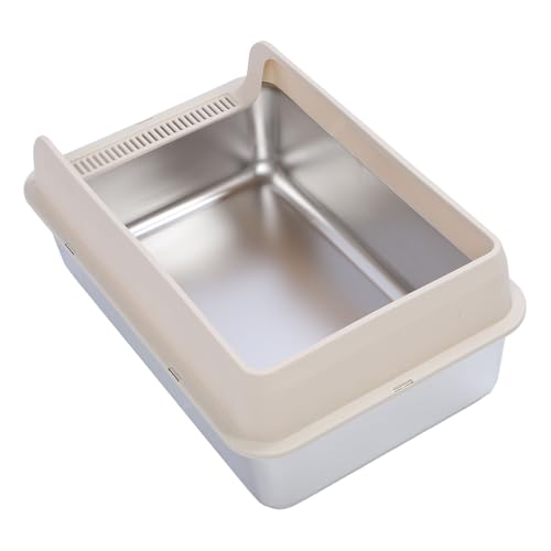 Focket Edelstahlkatze Katzentoilette, Hochseitiger, Durchläufiger Extra Großer Katzentoilette mit Schaufel für Große Katzen und Multi -Katzenfamilien (L 14,4 x 6,5 x 1,6 Zoll) von Focket