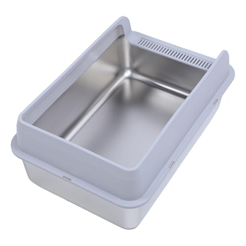 Focket Edelstahlkatze Katzentoilette, Hochseitiger, Durchläufiger Extra Großer Katzentoilette mit Schaufel für Große Katzen und Multi -Katzenfamilien (S 6,9 x 4,9 x 1,6 Zoll) von Focket