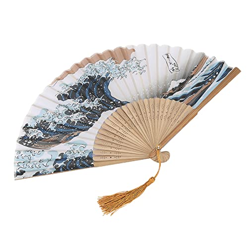 Focket Eleganter Japanischer Stil Bemalte Wellen Bambusklappfan für Home Office Decoration, Tanzrequisiten für Party und Stufenaufführungen (Zweite Qing 25 Knochen) von Focket