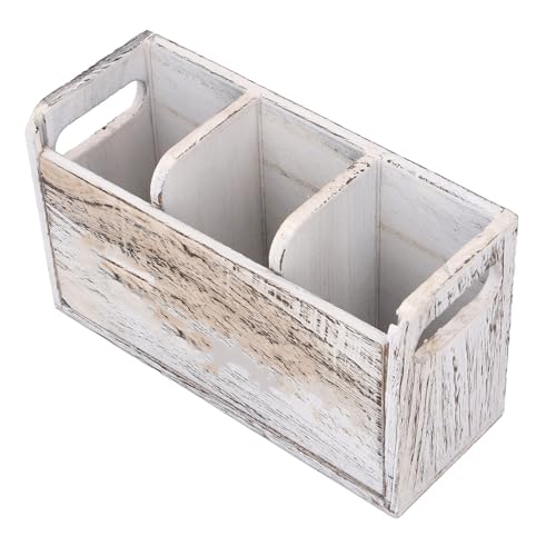 Focket Holz Utensilhalter, 3 Fachküchenutensilienorganisator für Arbeitsplatten mit Lagerbehälter Bauernhausstil von Focket