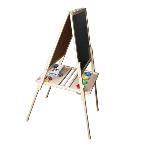 Focket Holzkunst -Staffelei für, Doppelseitiges Magnetisches Tafel und Trockenlöschetafel mit Aufbewahrungsfach, Faltbares Einstellbares Zeichenbrett für Studenten Geburtstagsgeschenk von Focket