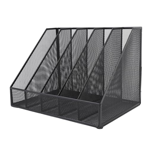 Focket Inhalter des Schreibtischdatei, 5 Abschnitte Vertikaler Desktop -Datei Organizer Iron Mesh Rack für Büro -Heimschule mit Einfachem Zugang Offener Design von Focket